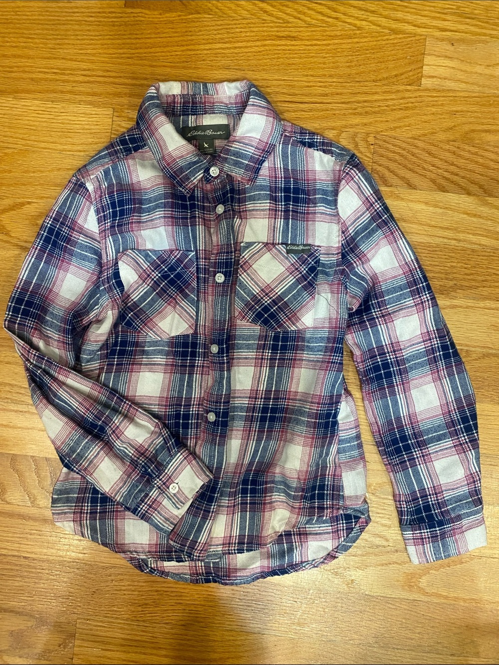 Eddie Bauer Kids Plaid Button-Down Shirt in Blue and Pink